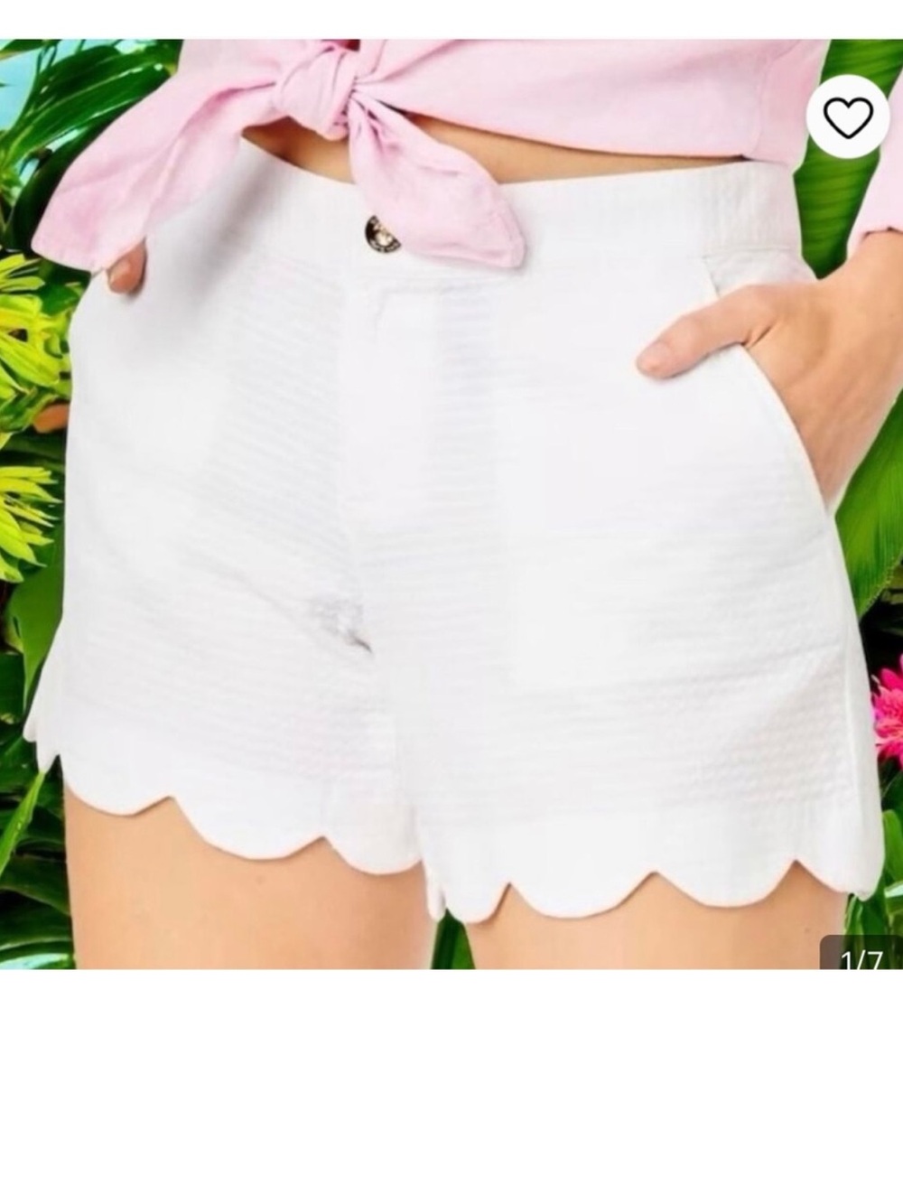Lilly Pulitzer White Scallop-Hem mid-waist shorts
